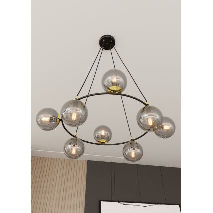 Lustra ar auklu AZURA 8xE14/10W/230V melna/pelēka
