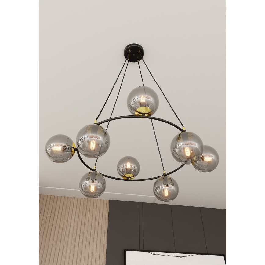 Lustra ar auklu AZURA 8xE14/10W/230V melna/pelēka