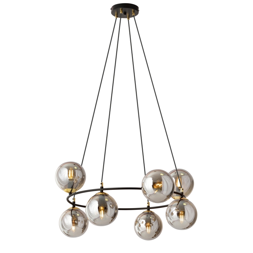 Lustra ar auklu AZURA 8xE14/10W/230V melna/pelēka