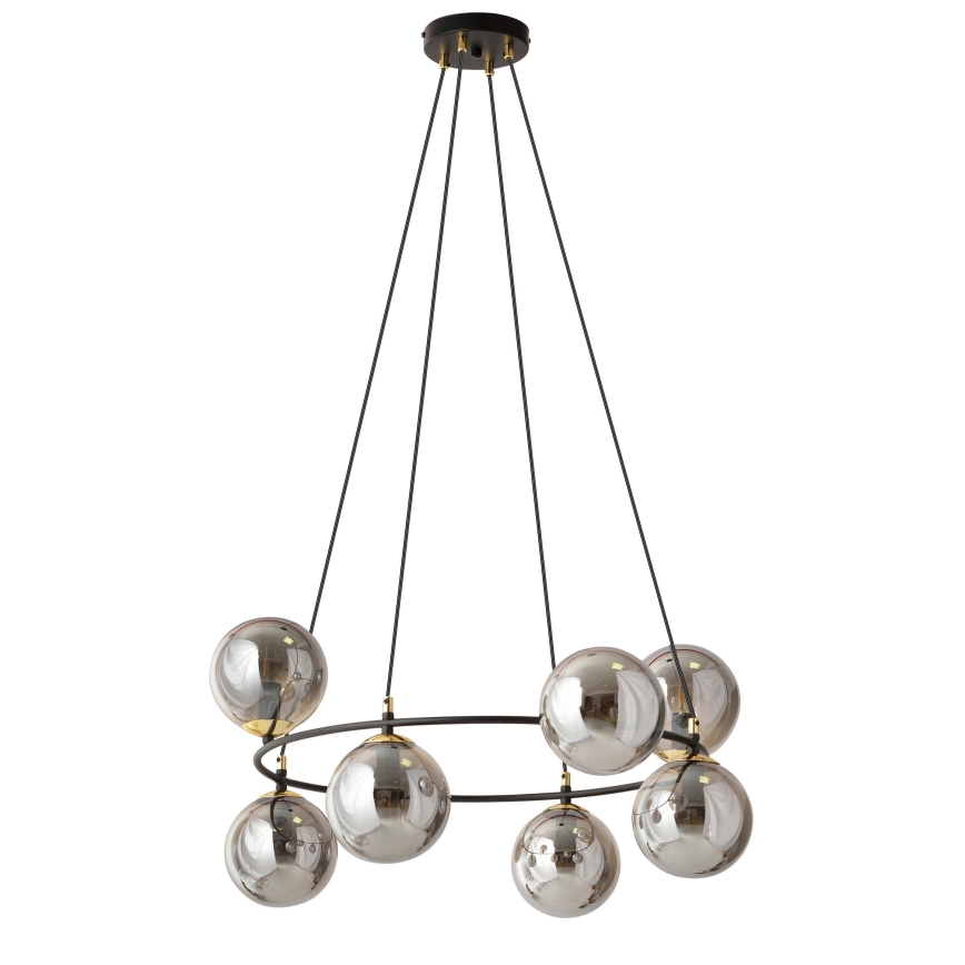 Lustra ar auklu AZURA 8xE14/10W/230V melna/pelēka
