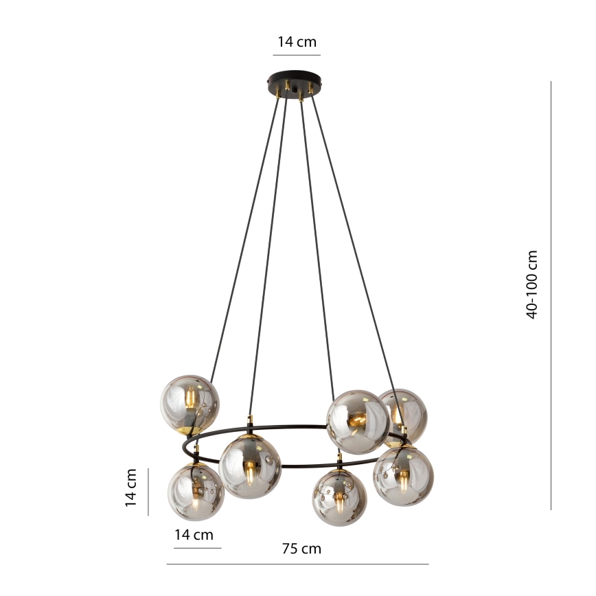 Lustra ar auklu AZURA 8xE14/10W/230V melna/pelēka