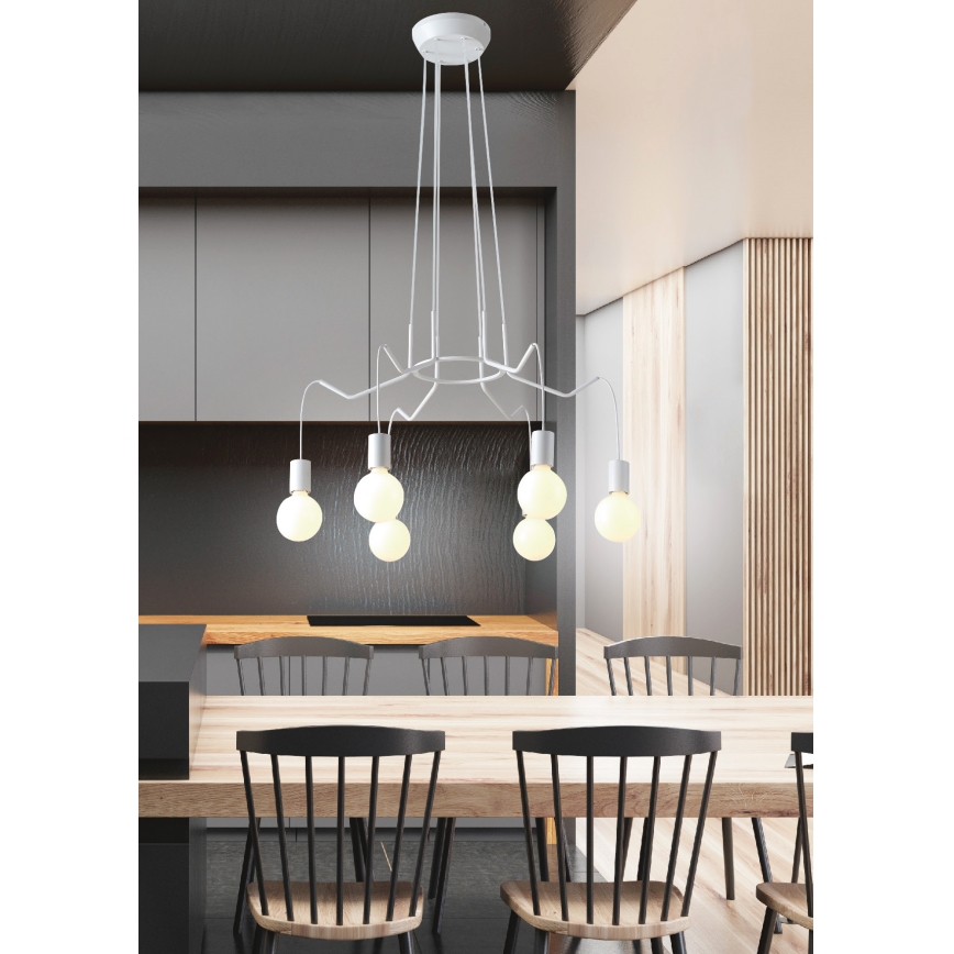 Lustra ar auklu BASSO 6xE27/40W/230V balta