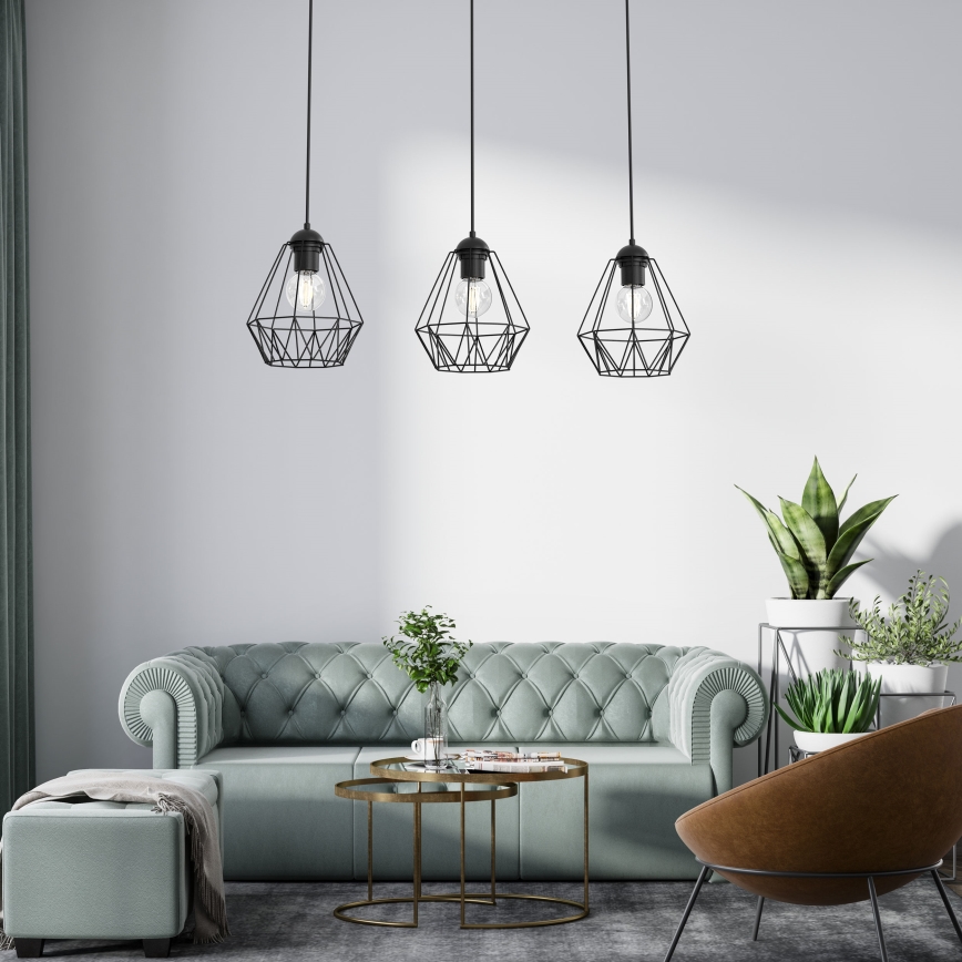 Lustra ar auklu BERGEN 3xE27/60W/230V melna