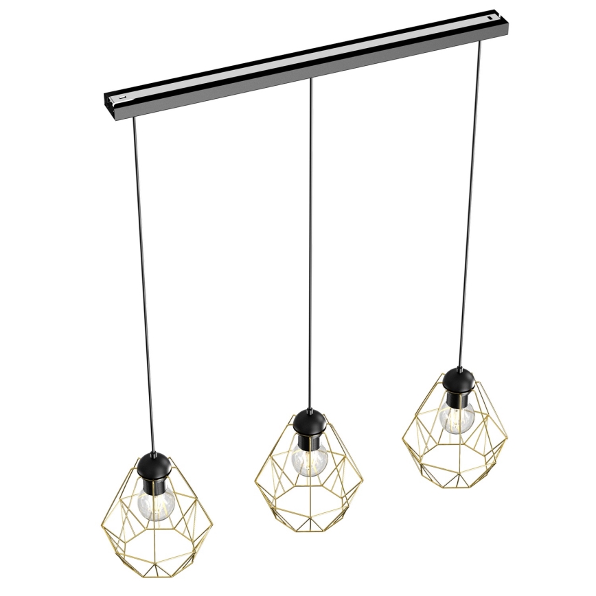 Lustra ar auklu BERGEN 3xE27/60W/230V melna/zelta