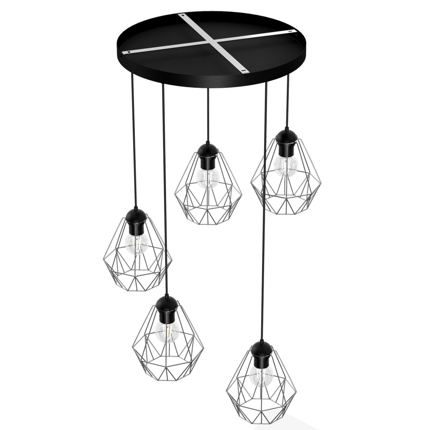 Lustra ar auklu BERGEN 5xE27/60W/230V melna/spīdīga hroma