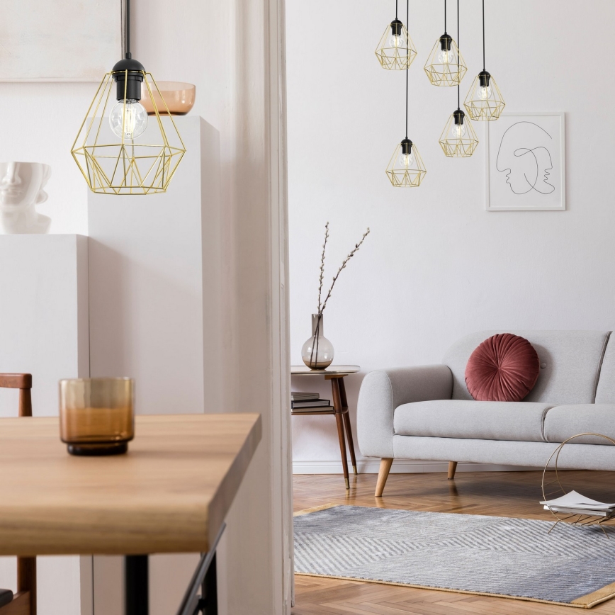 Lustra ar auklu BERGEN 5xE27/60W/230V melna/zeltaina