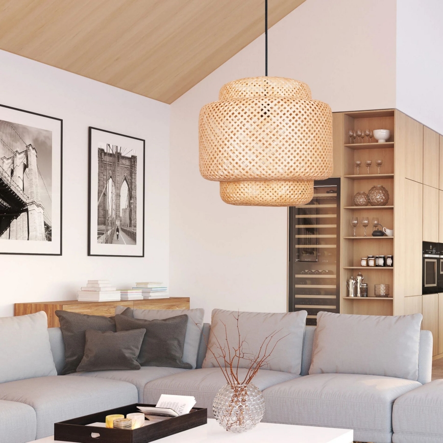Lustra ar auklu BERTA 1xE27/20W/230V d. 50 cm bambusa