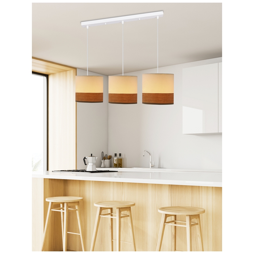 Lustra ar auklu BIANCO 3xE27/40W/230V balta/brūna
