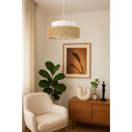 Lustra ar auklu BOHO 1xE27/60W/230V balta/bēša