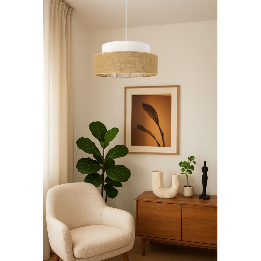 Lustra ar auklu BOHO 1xE27/60W/230V balta/bēša