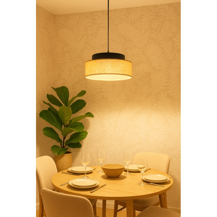 Lustra ar auklu BOHO 1xE27/60W/230V d. 40 cm melna/bēša
