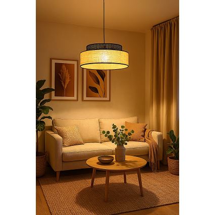 Lustra ar auklu BOHO 1xE27/60W/230V d. 40 cm melna/rotanga