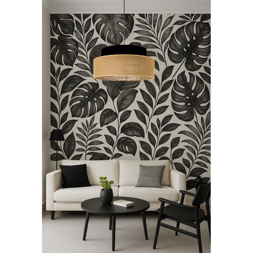 Lustra ar auklu BOHO 1xE27/60W/230V melna/bēša