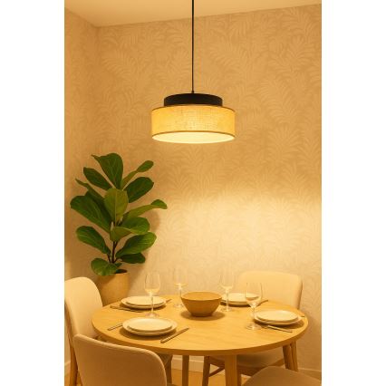 Lustra ar auklu BOHO 1xE27/60W/230V melna/bēša