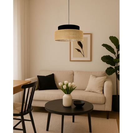 Lustra ar auklu BOHO 1xE27/60W/230V melna/bēša