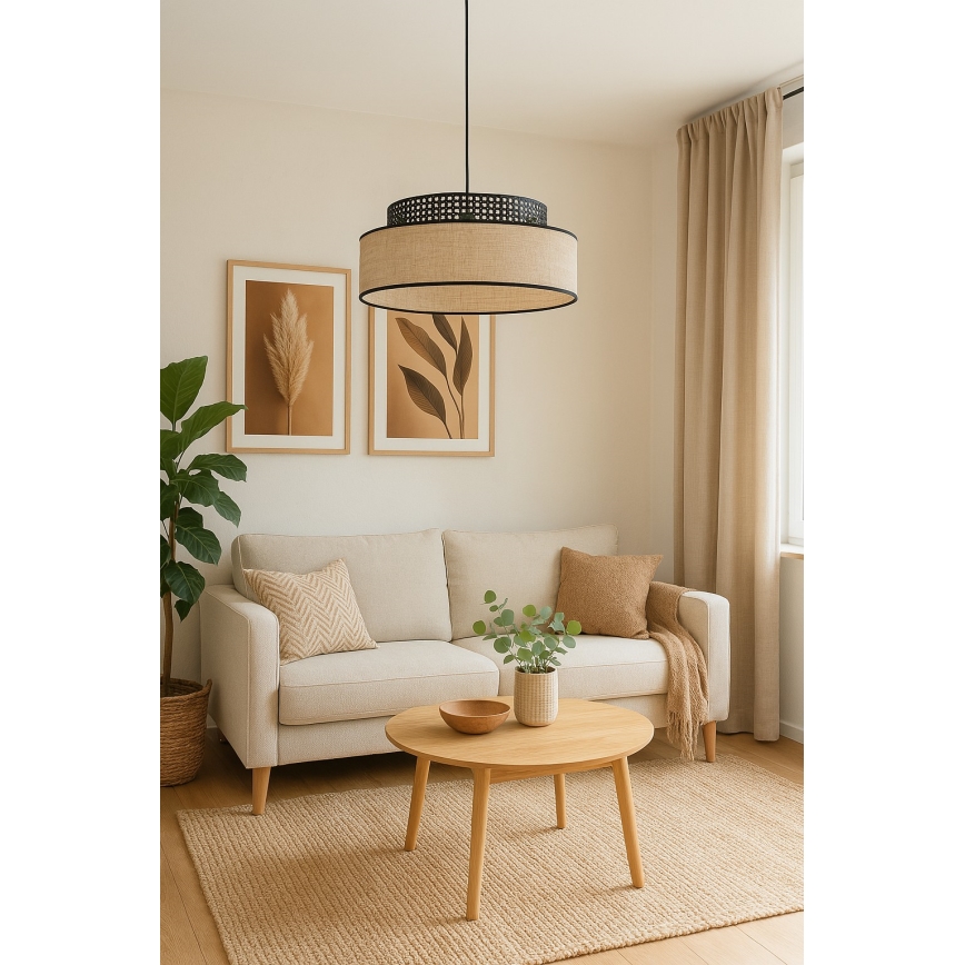 Lustra ar auklu BOHO 1xE27/60W/230V melna/rotanga