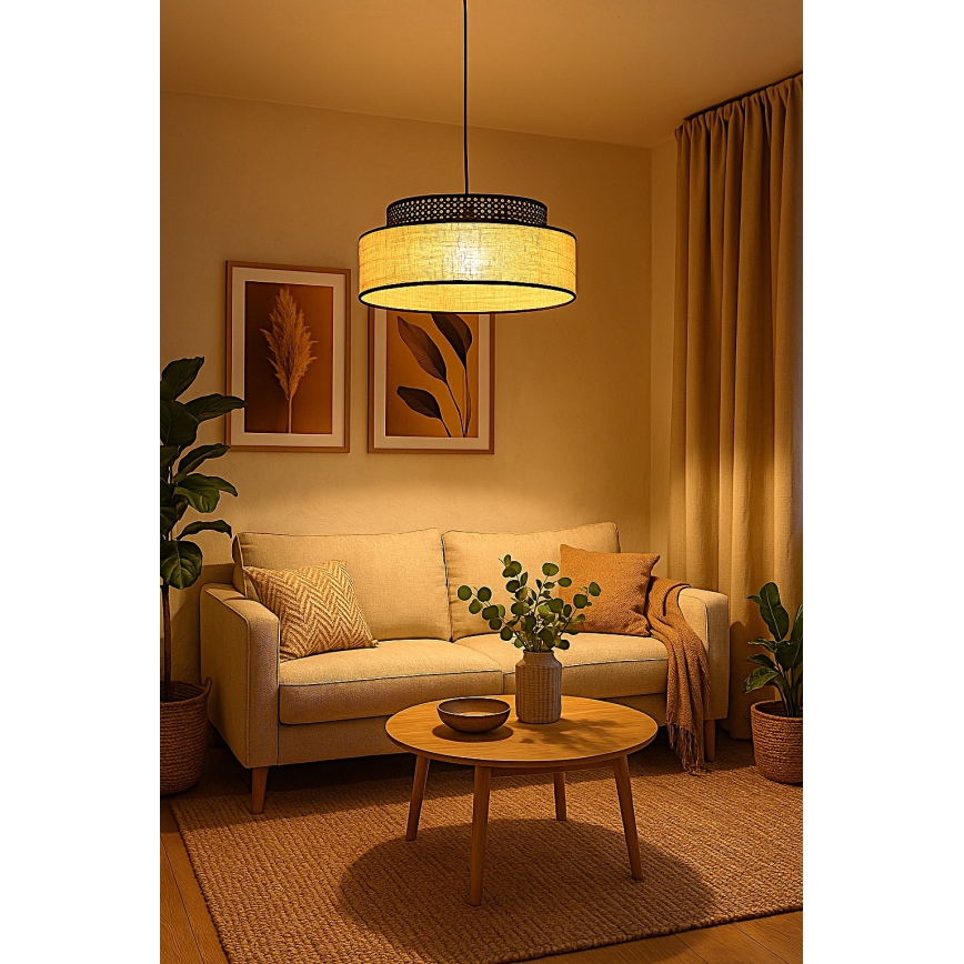 Lustra ar auklu BOHO 1xE27/60W/230V melna/rotanga