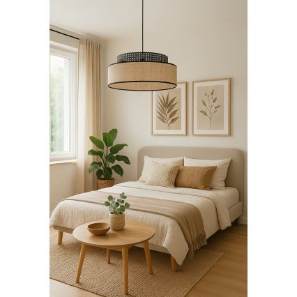 Lustra ar auklu BOHO 1xE27/60W/230V melna/rotanga