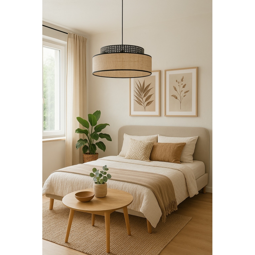 Lustra ar auklu BOHO 1xE27/60W/230V melna/rotanga