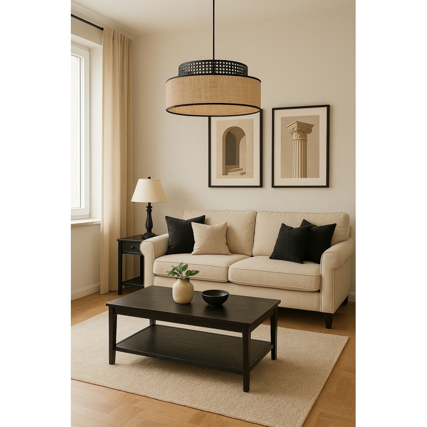 Lustra ar auklu BOHO 1xE27/60W/230V melna/rotanga