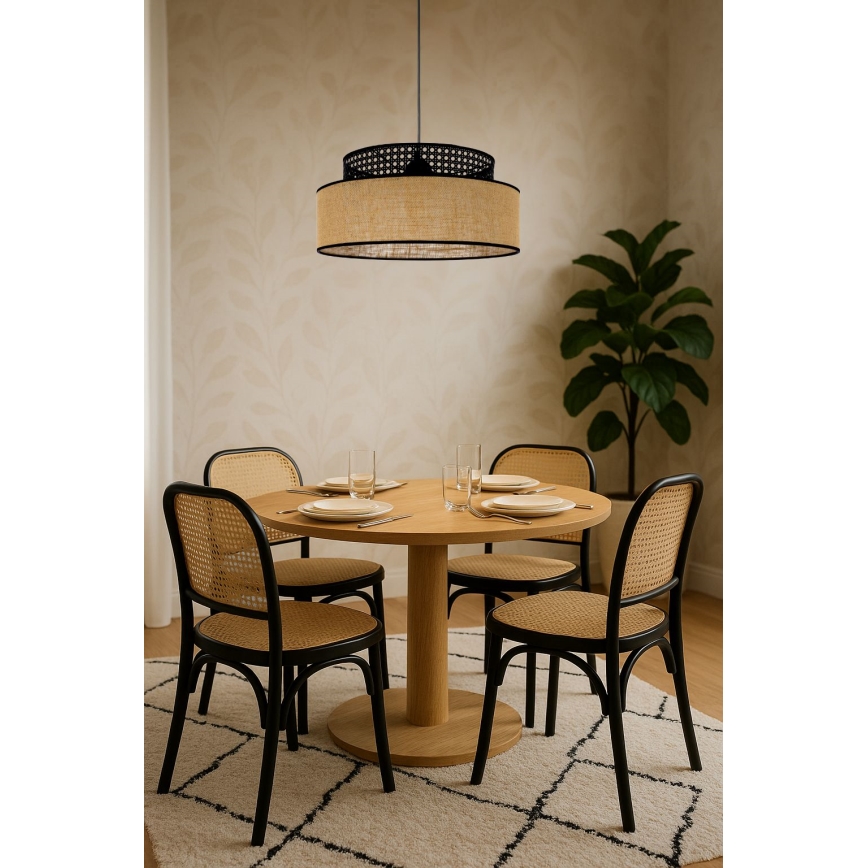 Lustra ar auklu BOHO 1xE27/60W/230V melna/rotanga