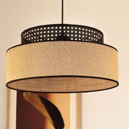 Lustra ar auklu BOHO 1xE27/60W/230V melna/rotanga