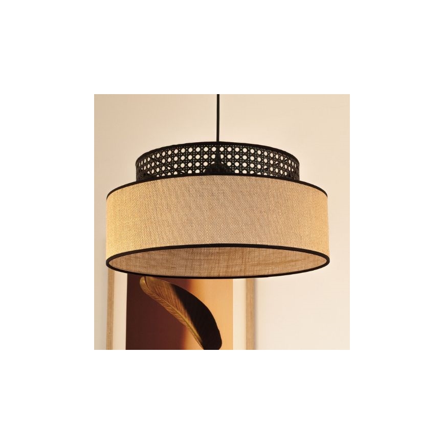 Lustra ar auklu BOHO 1xE27/60W/230V melna/rotanga