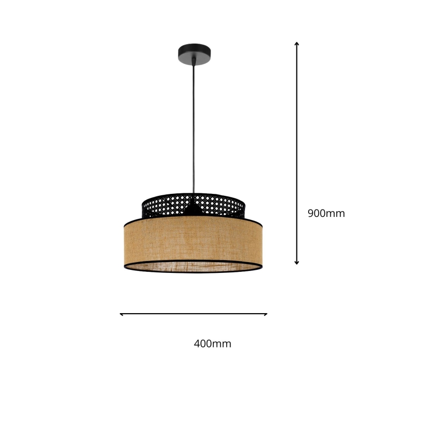 Lustra ar auklu BOHO 1xE27/60W/230V melna/rotanga