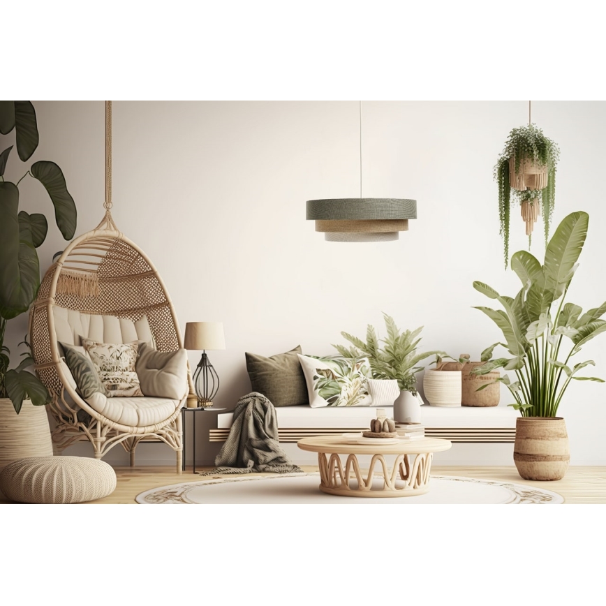 Lustra ar auklu BOHO TRINITI 1xE27/60W/230V pelēka/bēša/krēmkrāsa
