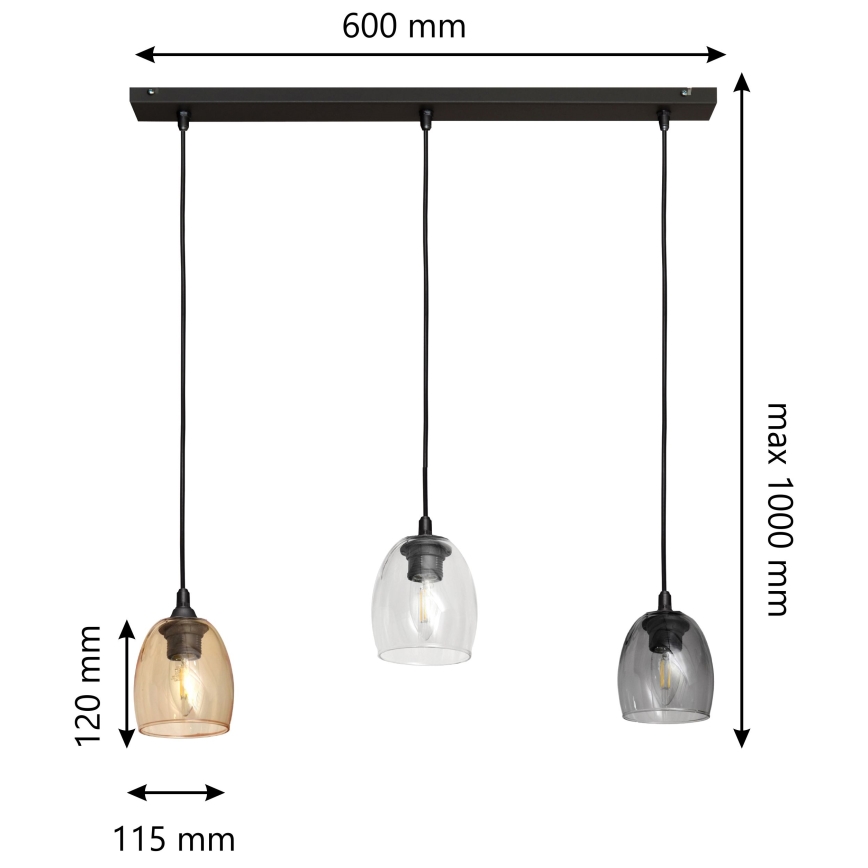 Lustra ar auklu BRILLANT 3xE27/15W/230V bēša/caurspīdīga/pēlēka