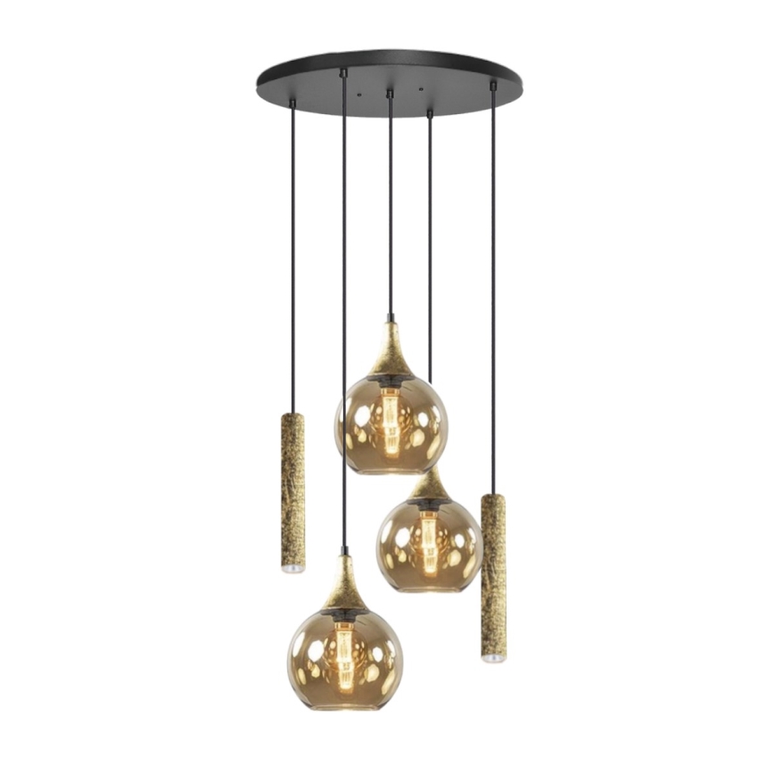 Lustra ar auklu CALYPSO 2xGU10/60W/230V + 3xE27/60W melna/zelta