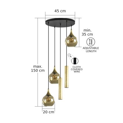 Lustra ar auklu CALYPSO 2xGU10/60W/230V + 3xE27/60W melna/zelta