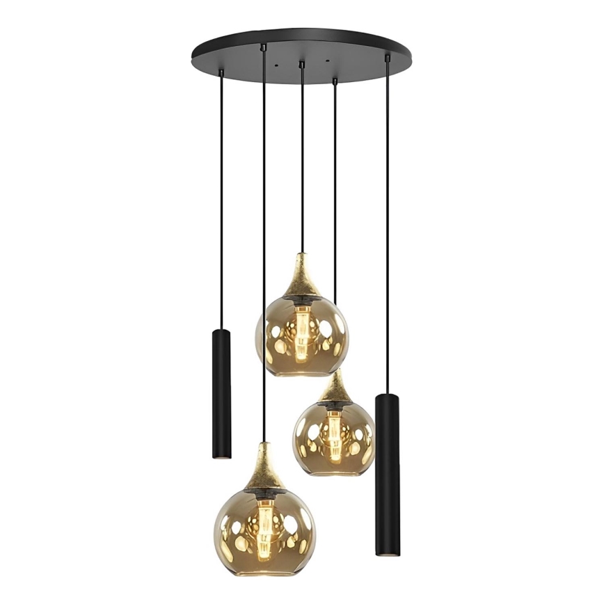 Lustra ar auklu CALYPSO 2xGU10/60W/230V + 3xE27/60W melna/zelta