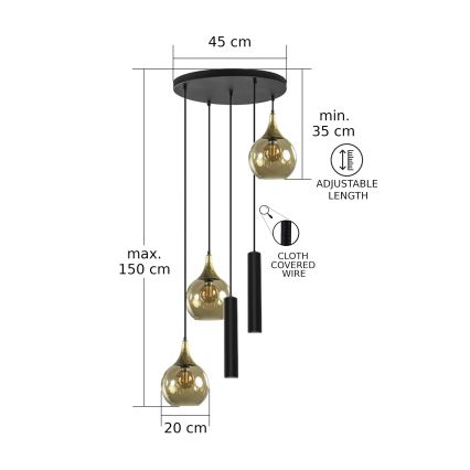 Lustra ar auklu CALYPSO 2xGU10/60W/230V + 3xE27/60W melna/zelta