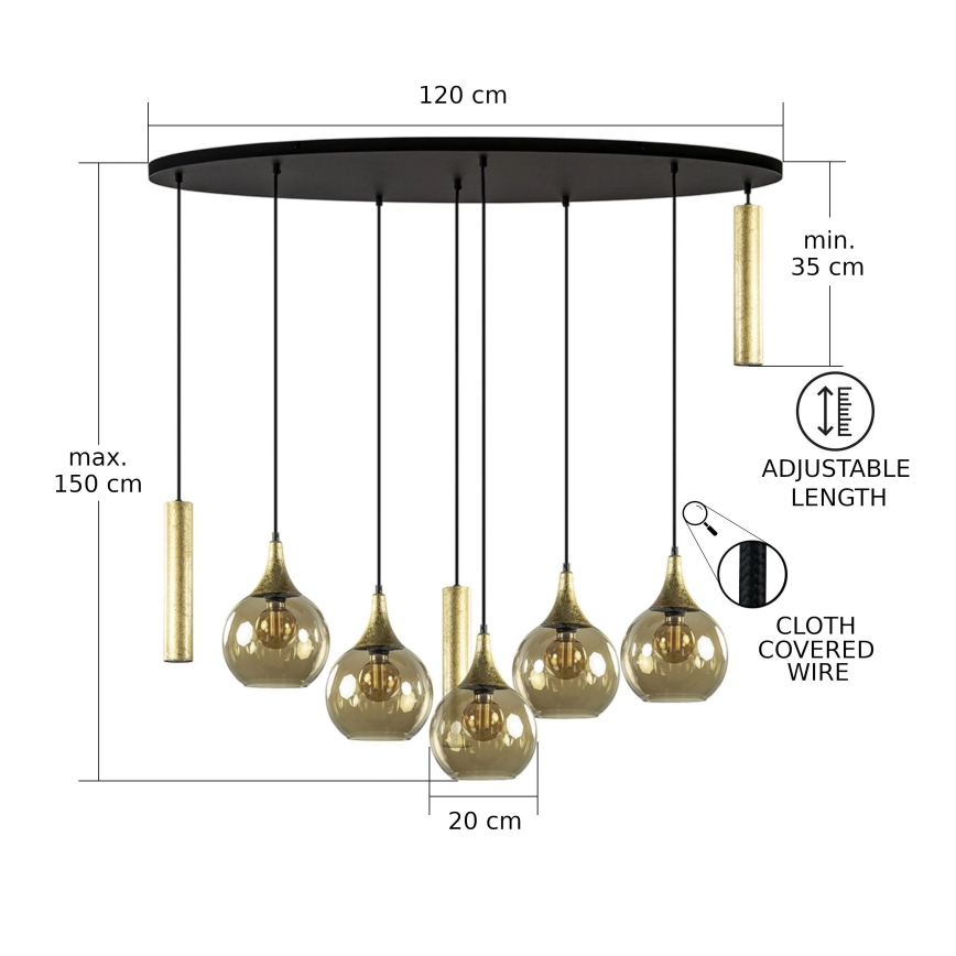Lustra ar auklu CALYPSO 3xGU10/60W/230V + 5xE27/60W melna/zelta