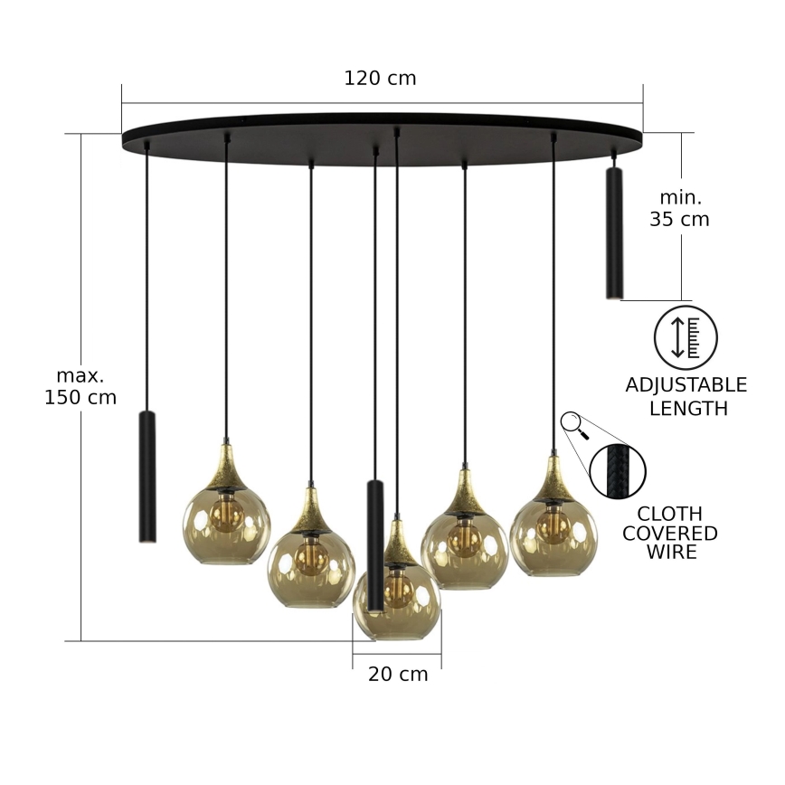 Lustra ar auklu CALYPSO 3xGU10/60W/230V + 5xE27/60W melna/zelta