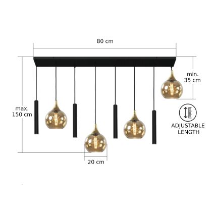 Lustra ar auklu CALYPSO 4xGU10/60W/230V + 4xE27/60W melna/zelta