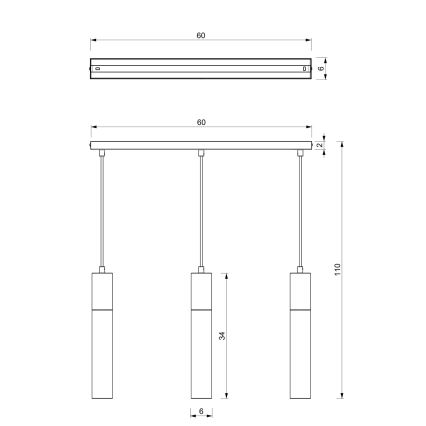 Lustra ar auklu CASSA 3xGU10/8W/230V balta/zeltaina