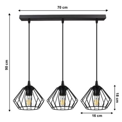 Lustra ar auklu CEED 3xE27/60W/230V melna