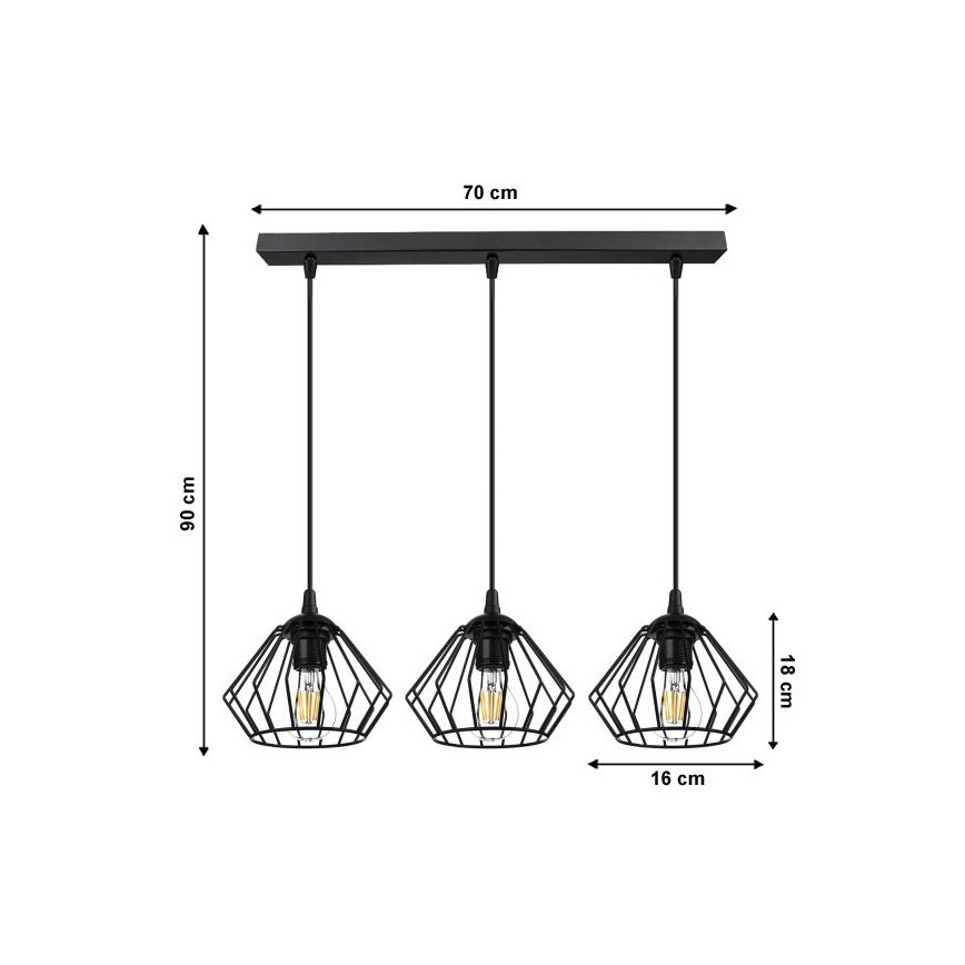 Lustra ar auklu CEED 3xE27/60W/230V melna