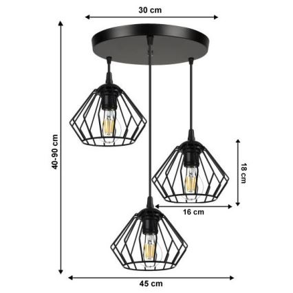 Lustra ar auklu CEED 3xE27/60W/230V melna