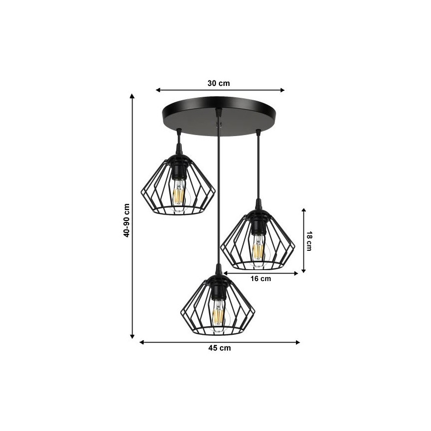 Lustra ar auklu CEED 3xE27/60W/230V melna