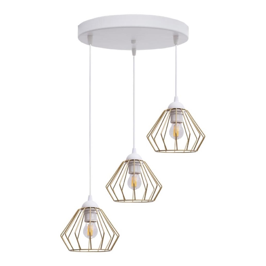 Lustra ar auklu CEED GOLD 3xE27/60W/230V d. 45 cm balta/zelta