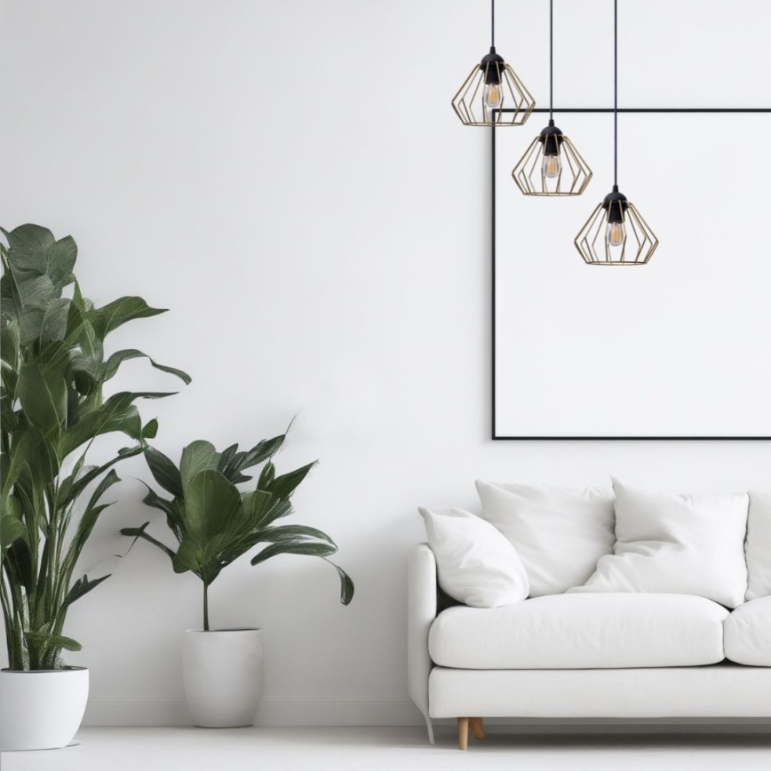 Lustra ar auklu CEED GOLD 3xE27/60W/230V d. 45 cm melna/zelta