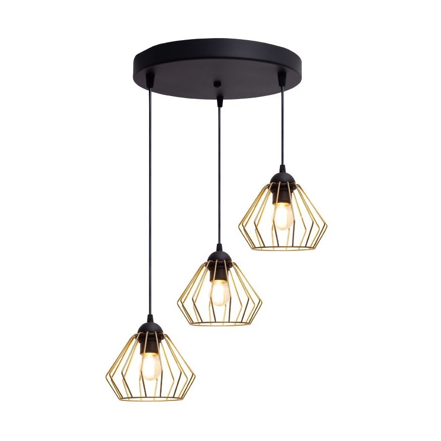 Lustra ar auklu CEED GOLD 3xE27/60W/230V d. 45 cm melna/zelta