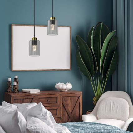 Lustra ar auklu CHIC 1xE27/60W/230V melna/pelēka