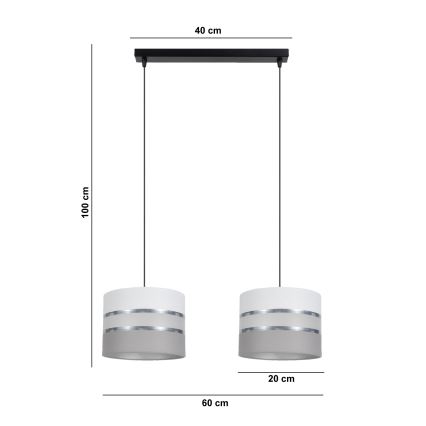 Lustra ar auklu CORAL 2xE27/60W/230V balta/pelēka