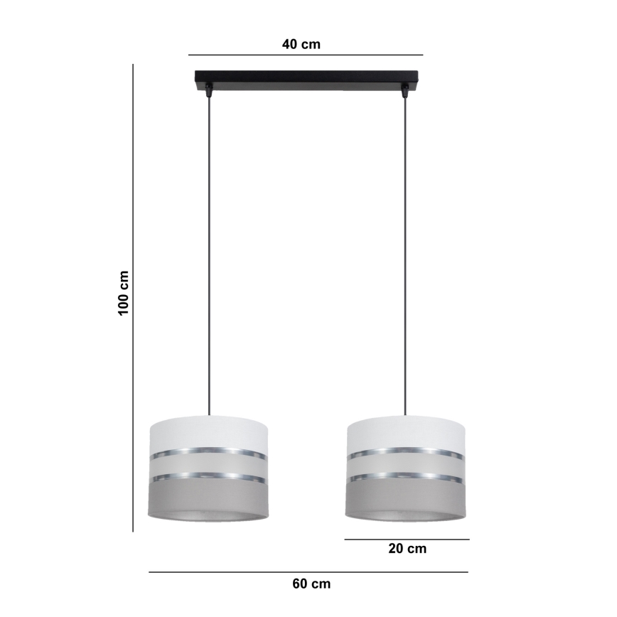 Lustra ar auklu CORAL 2xE27/60W/230V balta/pelēka