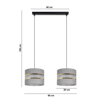 Lustra ar auklu CORAL 2xE27/60W/230V pelēka