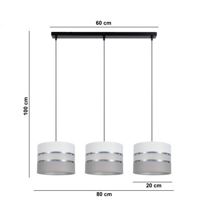 Lustra ar auklu CORAL 3xE27/60W/230V balta/pelēka